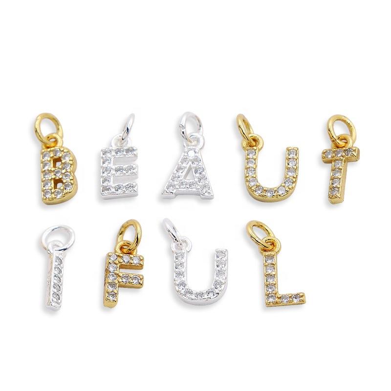 18K Gold Plated Rhodium Plated 925 Sterling Silver Zircon Letter Initial Charm Pendant for Children's Classic Jewelry