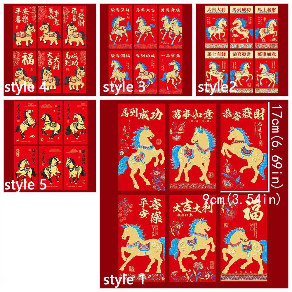 6pcs Traditional Lucky Red Pockets 2026 Horse Year Red Packet Money Bag  Chinese New Year