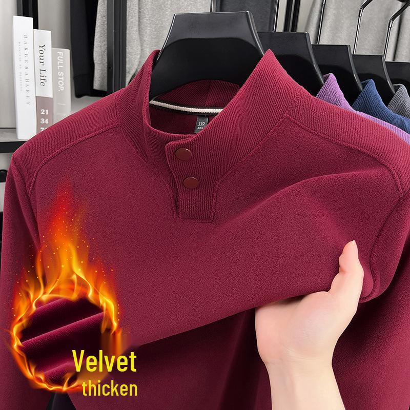 

Men s Double-Sided Sherpa Fleece Hoodie - Stand Collar, Two-Button, Warm, Casual Layer for Autumn/Winter. M (95-110 lbs)