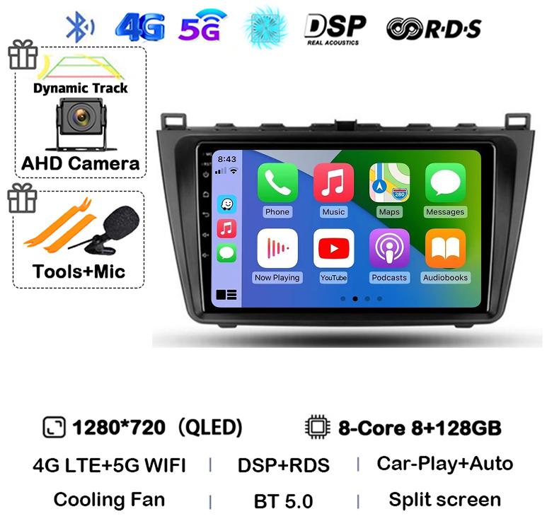 Car Radio Android14 Carplay Auto For Mazda 6 GH 2007 2008 2009 2010 2011 2012 Multimedia GPS Video Player Stereo 2din Head Unit