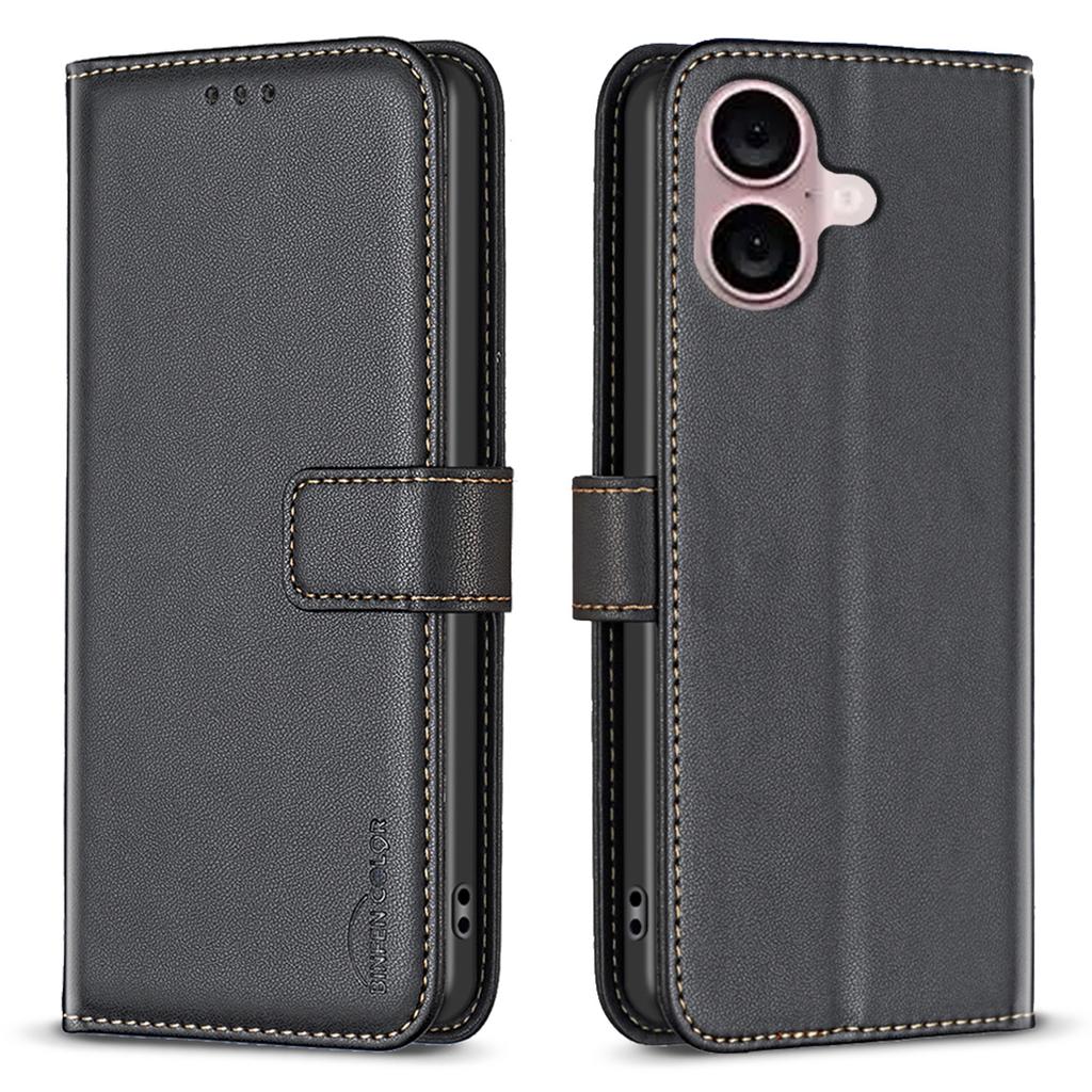 BINFEN COLOR BF17 For iPhone 16 Plus Anti-Scratch Shell PU Leather Stand Phone Case Wallet Cover