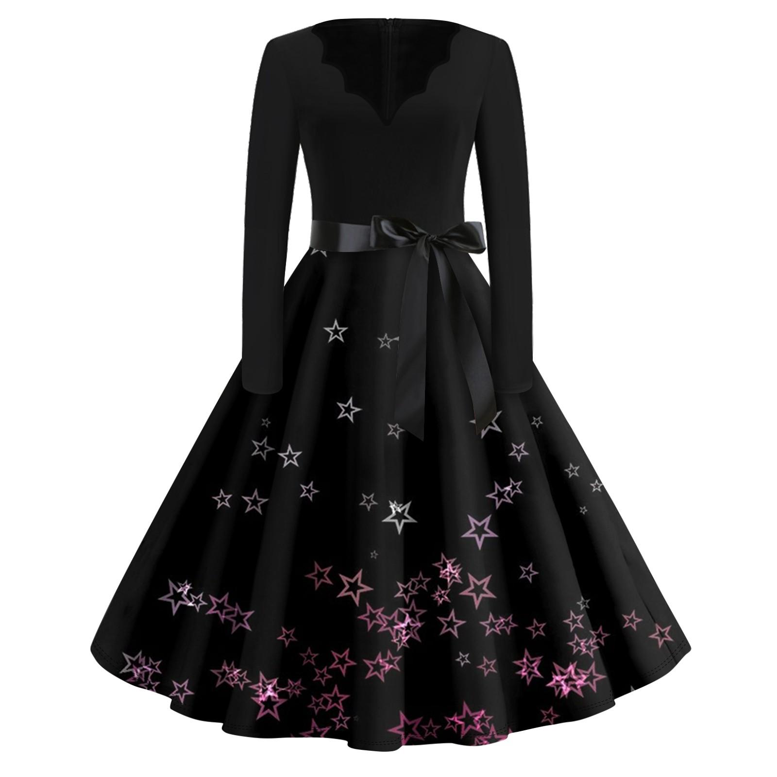 

Женское повседневное модное длинное платье с V-образным вырезом и длинным рукавом с рождественским принтом в винтажном стиле XXXXL чёрный