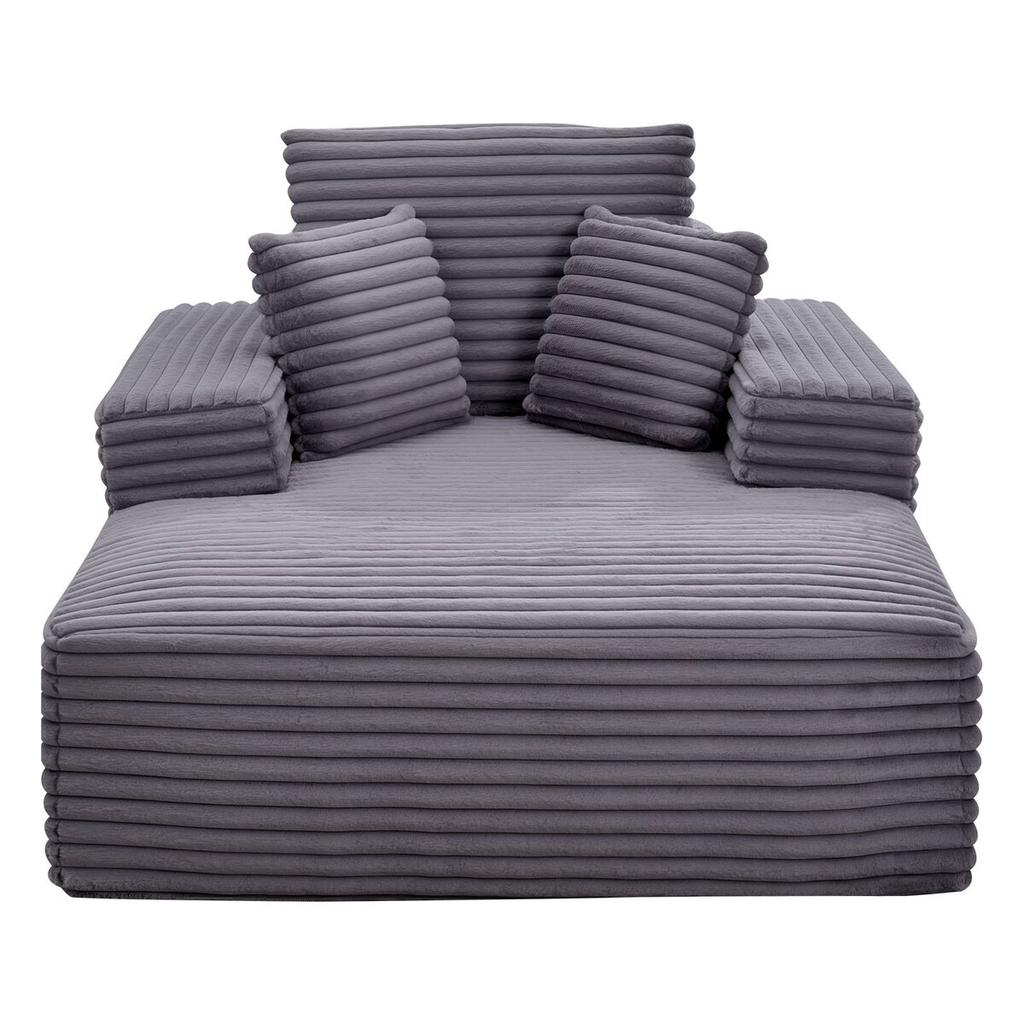 Chaise Lounge Chair, 1380 Mm Boneless Chaise Lounge Indoor, Modern Upholstered Oversized Reading Chair with Throw Pillows & Armrests, Sofa Couch Deep