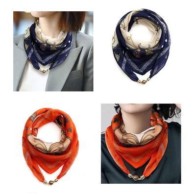 Women Necklace Accessories Chiffon Silk Scarf Magnetic Buckle Necklace Pendant Printed KTB