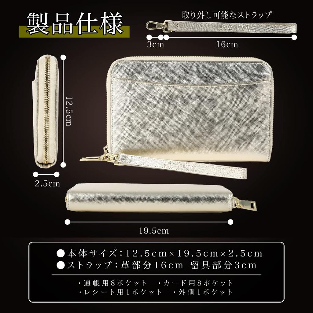 LINOLUNA Lyckligt Bankboksetui, Antimagnetiskt, Övervakat av en Feng Shui-mästare, Stort Kortfodral för Kvinnor i Äkta Läder (Guld)