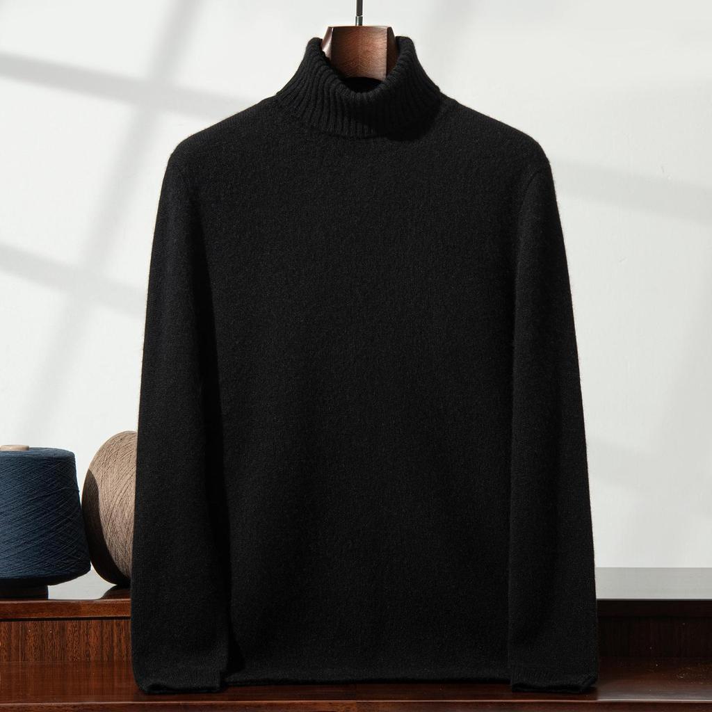 Men's High-Neck Cashmere Sweater: Thick, Solid Color, Double-Strand, Perfect for Autumn and Winter Casual Wear
