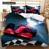 Rennwagen Bettbezug Set King Queen Twin Größe Rote Flamme Bettdeckenbezug 3D Sportwagen Thema Für Jungen Mädchen Polyester Bettwäscheset