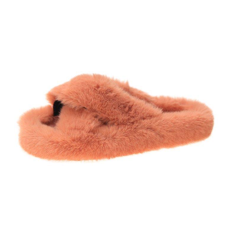 Crossed Plush Thermal Bathroom Casual slippers for Women Platform Anti-slippery Fur Lady Shoes