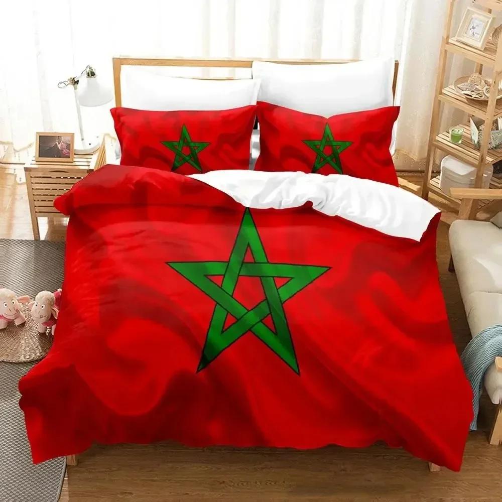 Luxury New 3D Print Morocco Flag Comfortable Duvet Quilt Cover Pillowcase Bedding Set Children Bedroom Decoration Home Textile