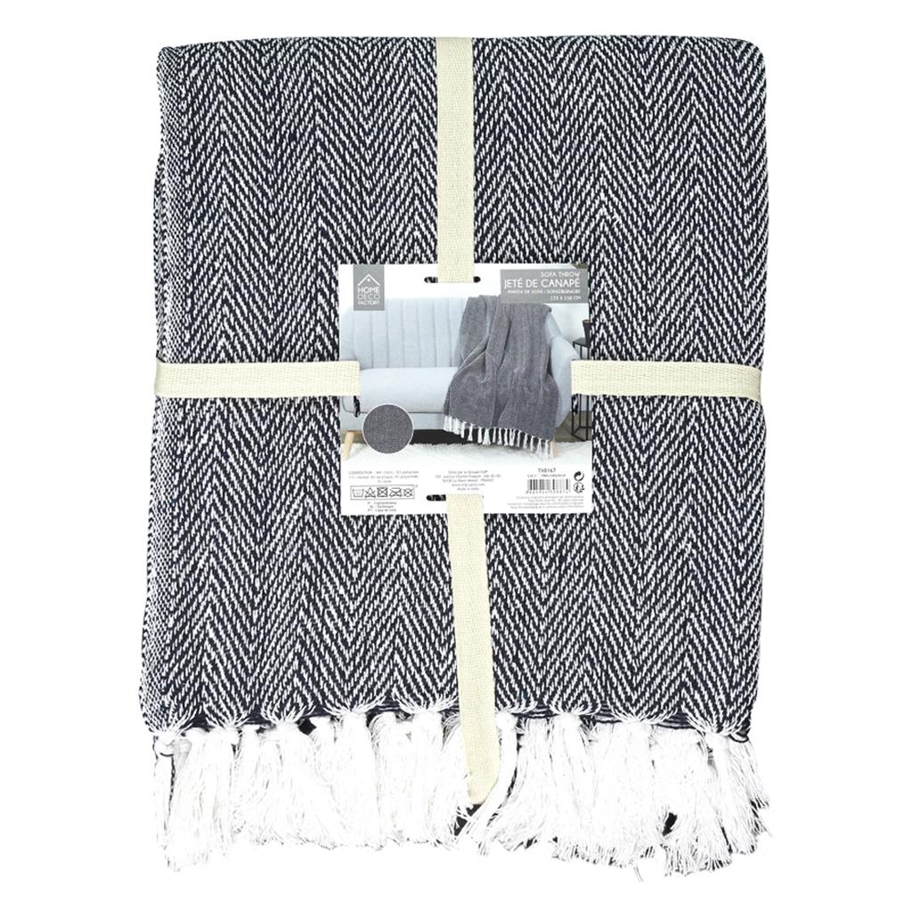 Les Trésors De Lily [A3528] – Marineblauer „Boho“-Jacquard-Überwurf aus Baumwolle – 120 x 150 cm