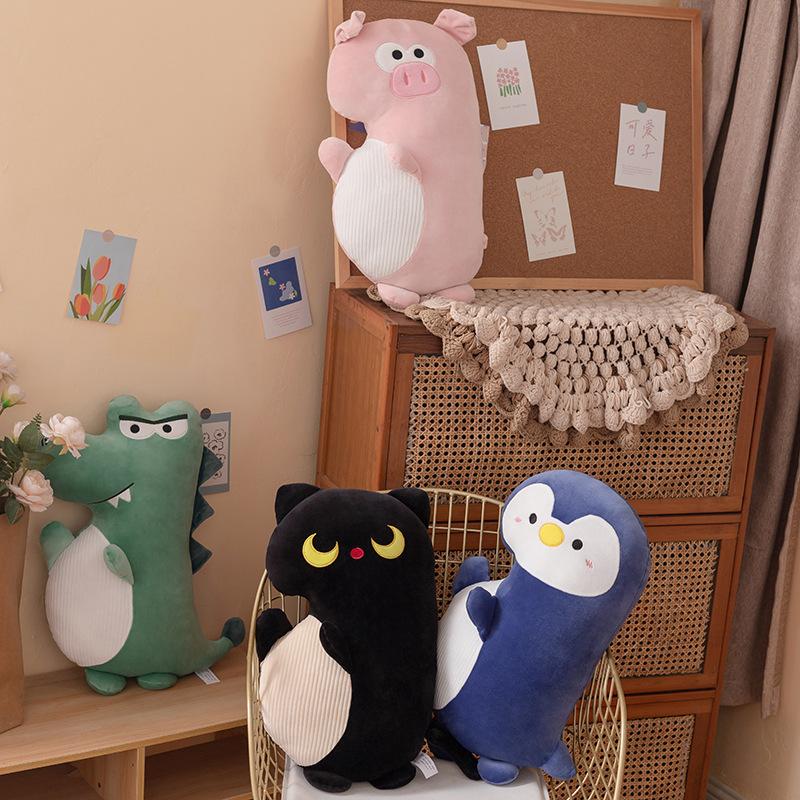 Cartoon Soft Crocodile Penguin Pillow Plush Toy Sofa Ornaments Cute Pink Pig Black Cat Doll Girl