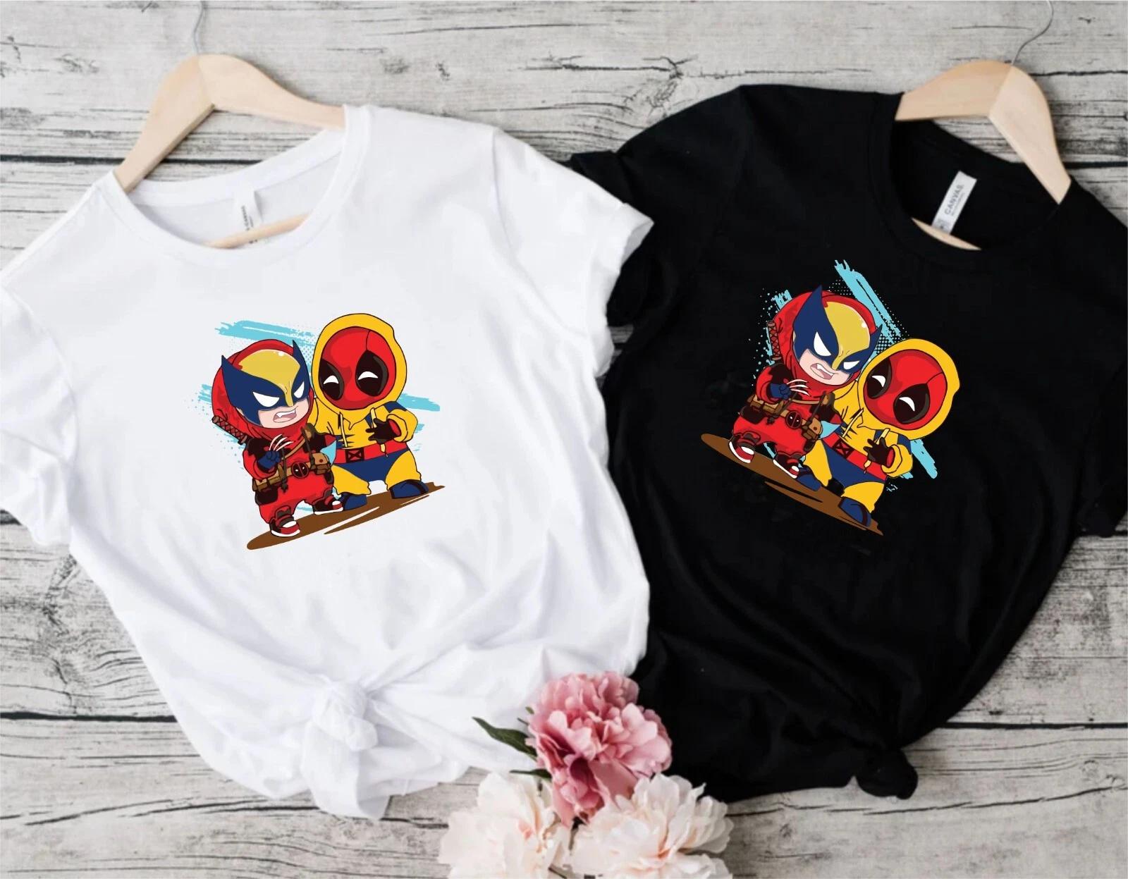 Cute Deadpool & Wolverine T-Shirt, Marvel Funny Hero Unisex Kids Adults Top 4XL