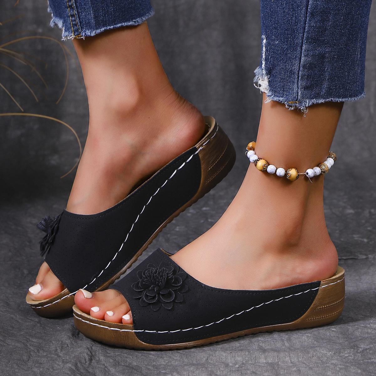 

Модные летние сандалии женские туфли нескользящая обувь для ходьбы обувь слипоны женские сандалии на танкетке праздничные тапочки женская обувь 36 чёрный