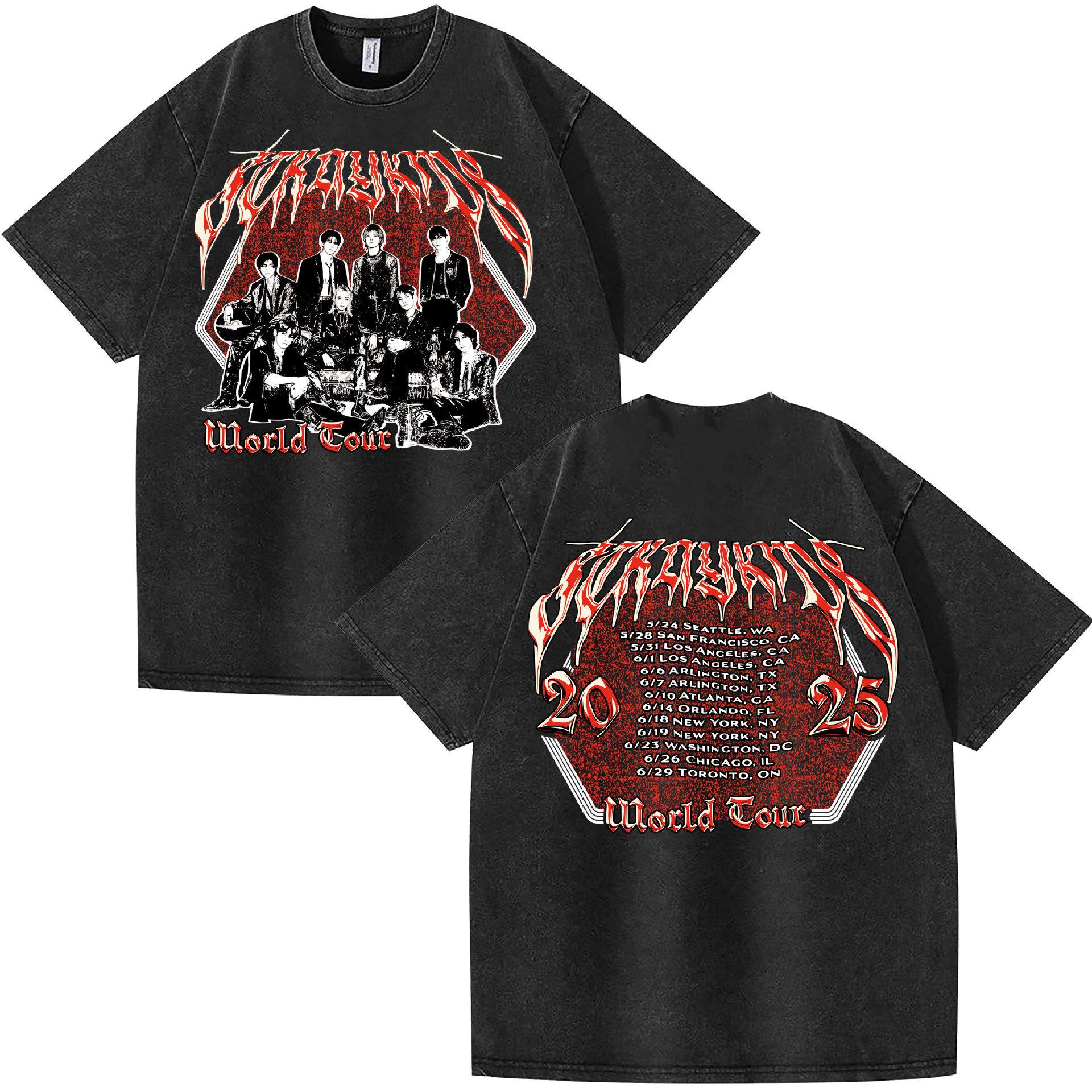 Washed Stray Kids Concert Combination Peripheral Printing Summer Short Sleeves S