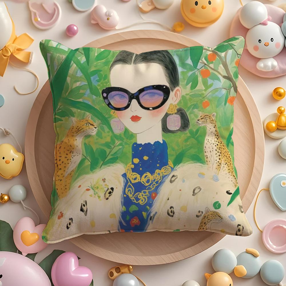 Fashion Illustration Pillow Case Soft Plush Fabric DoubleSided Printed Cushion Cover Warm Winter Sofa Pillow Case