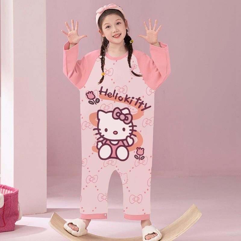Girls Cotton Pajama Set Long Sleeve One-Piece Sleepwear Collection Cartoon Animal Print Kids Nightwear 3-8 Years