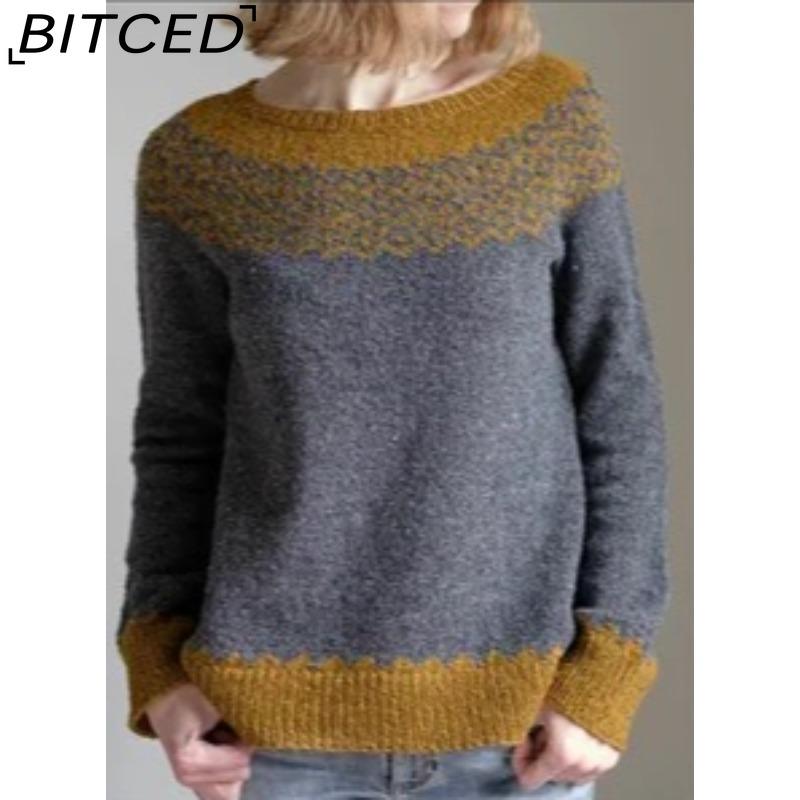 BITCED Women's Sweater - O-Neck Color-Blocked Oversized Fashion Pullover Knit