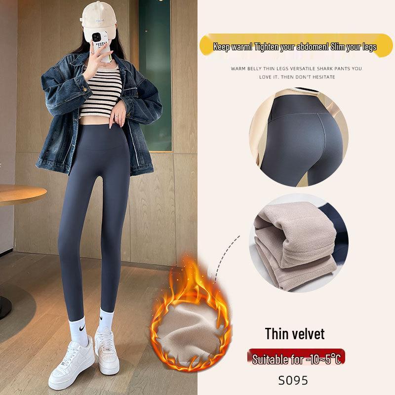Women's Gray Barbie Yoga Pants - Fleece-Lined, Thick, Tight Leggings for Autumn/Winter 2025