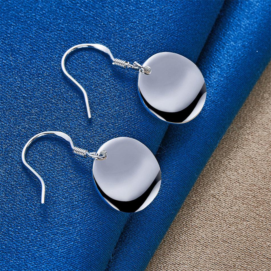 Charm 925 Sterling Silver Exquisite Shiny Round Pendant Earrings Women's Fashion Wedding Party Jewelry
