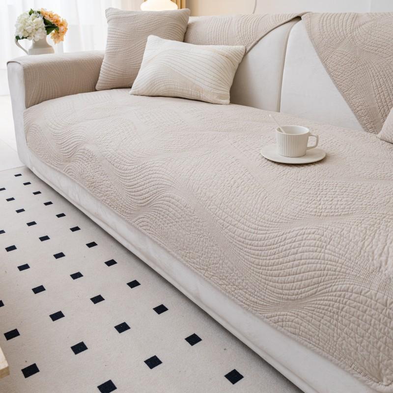 Nordic Simple Solid Color Sofa Cushion Four Seasons Pure Cotton Fabric Non-Slip Cotton Seat Cushions Universal Modern Sofa Cover Slipcover