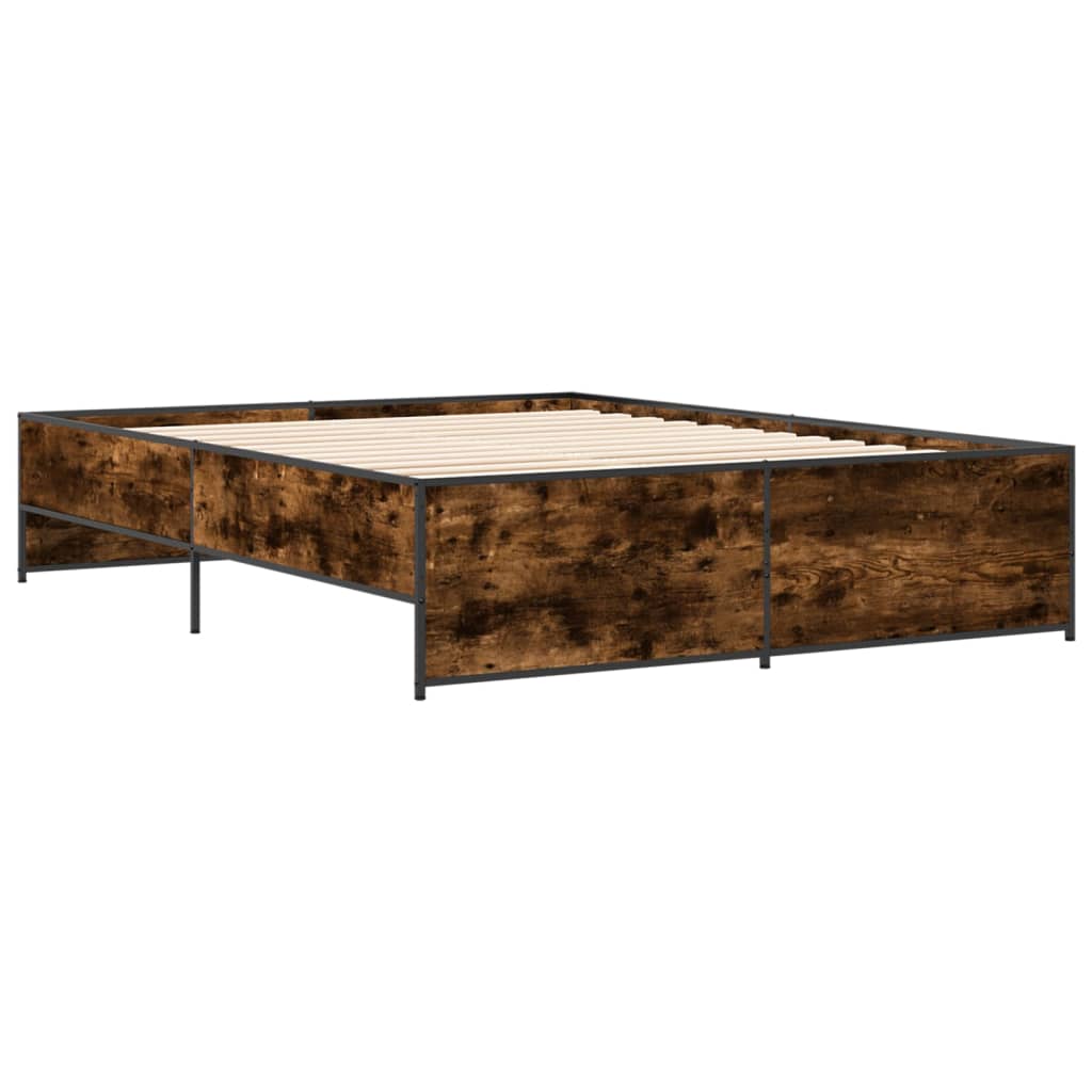 Bed Frame Smoked Oak 140 x 200 cm Particleboard and Metal
