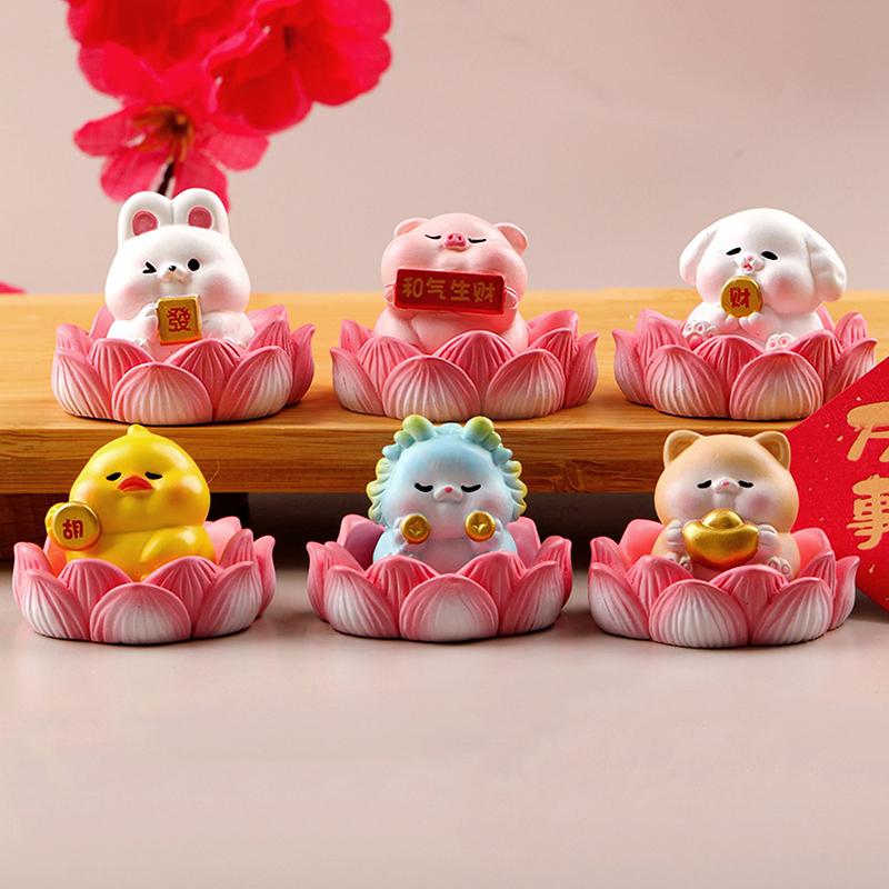 

1PC Home Decoration Desk Accessories Figurines Miniatures Cute Cartoon Simulation Lotus Small Animal Micro Landscape Ornaments