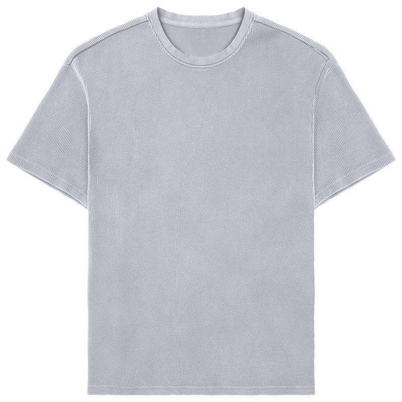 Men Casual Solid Color Crew Neck Short Sleeve Waffle T Shirt