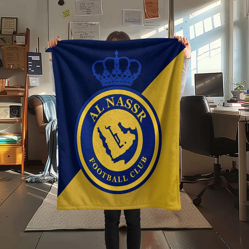 Koc flanelowy z nadrukiem Al Nassr FC, Wysokiej jakości, Wygodny na wszystkie pory roku, Wystrój domu, Ciepło i komfort
