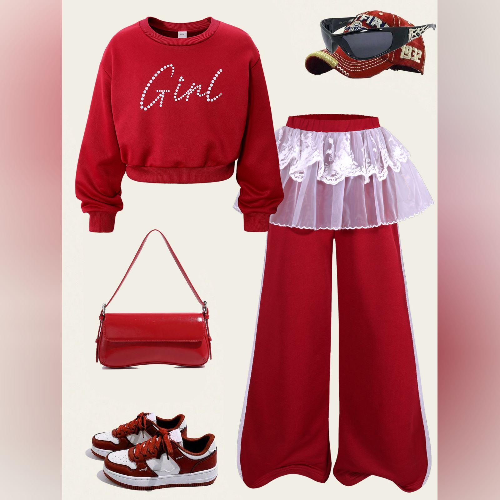 

Детский мультяшный повседневный модный комплект: топ с длинным рукавом и брюки 11Y красный