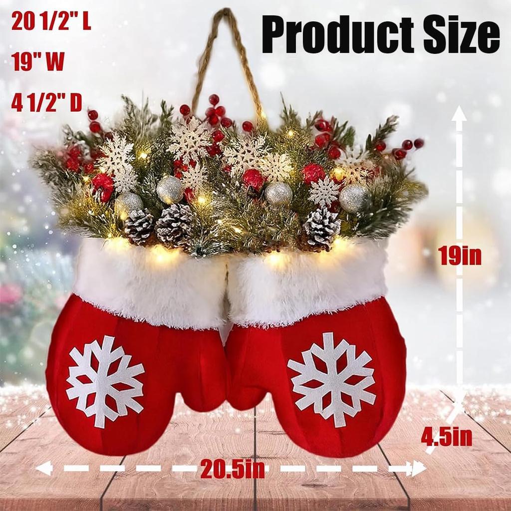 New Christmas Luminous Gloves Wreath Enhances Festive Atmosphere Battery Operated LED Lights for Holiday Decorations