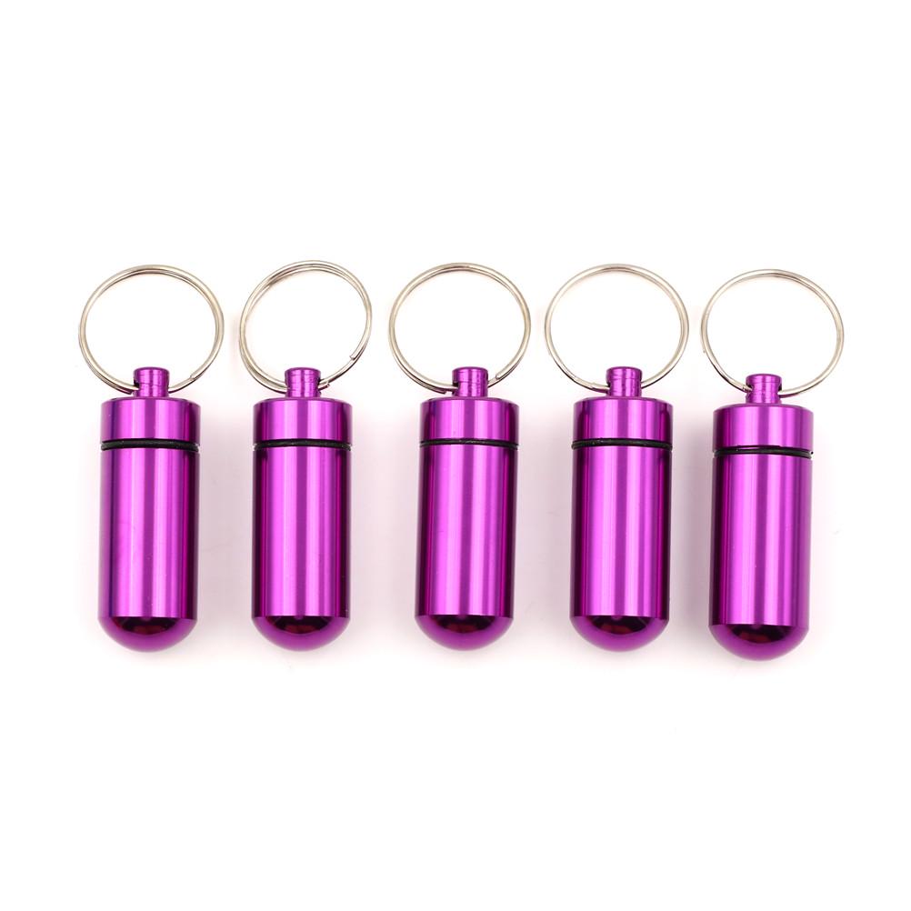 5Pcs Waterproof Mini Aluminium Pill Box Case Bottle Holder Container Keychain
