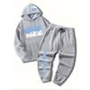Casual Men's Suit with Letter Pattern Printed Drawstring Pocket Hoodie and Drawstring Outdoor Casual Sports Pants Set