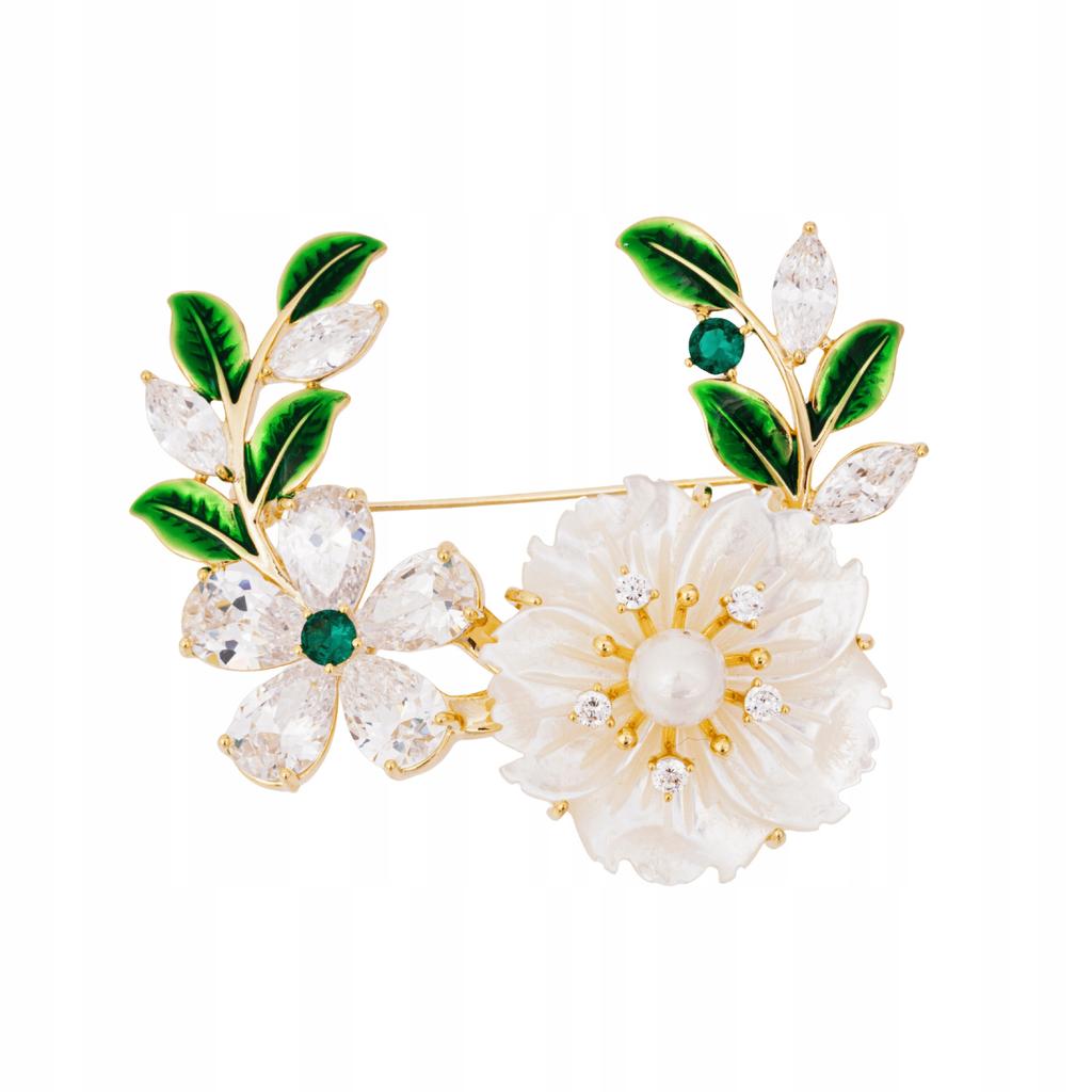 Elegant -Plated Pinets Brooch With Flowers And Cubic Zirconias