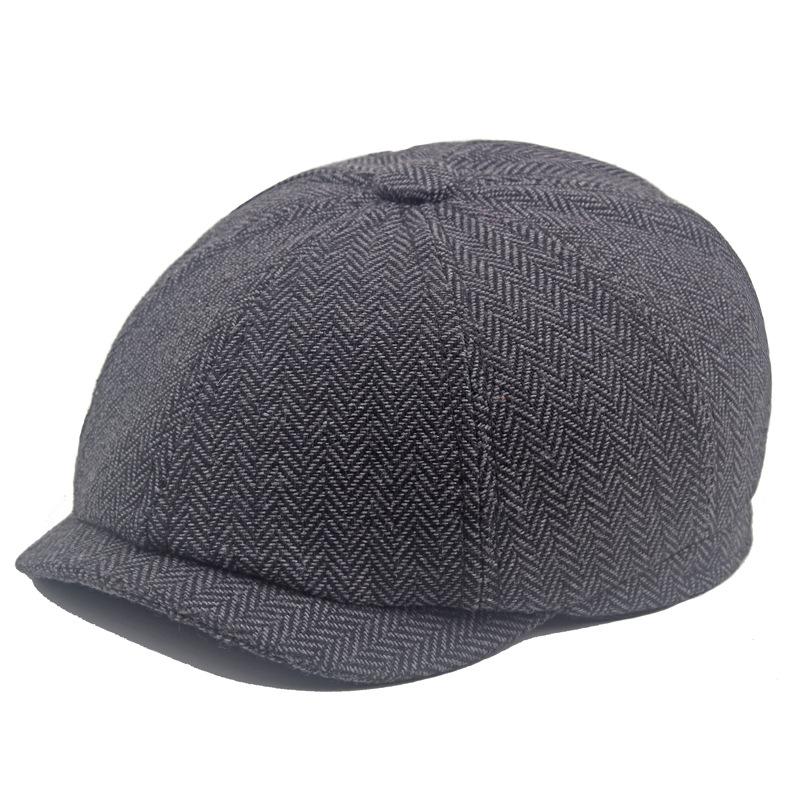 Autumn Winter Herringstone Pattern Octagonal Cap Men's British Beret Newsboy Cap Forward Cap