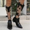 Women's Winter Fashion Knee High Boots with Pointed Toe, PVC Patchwork, Block Heel, Low Heel and Large Size