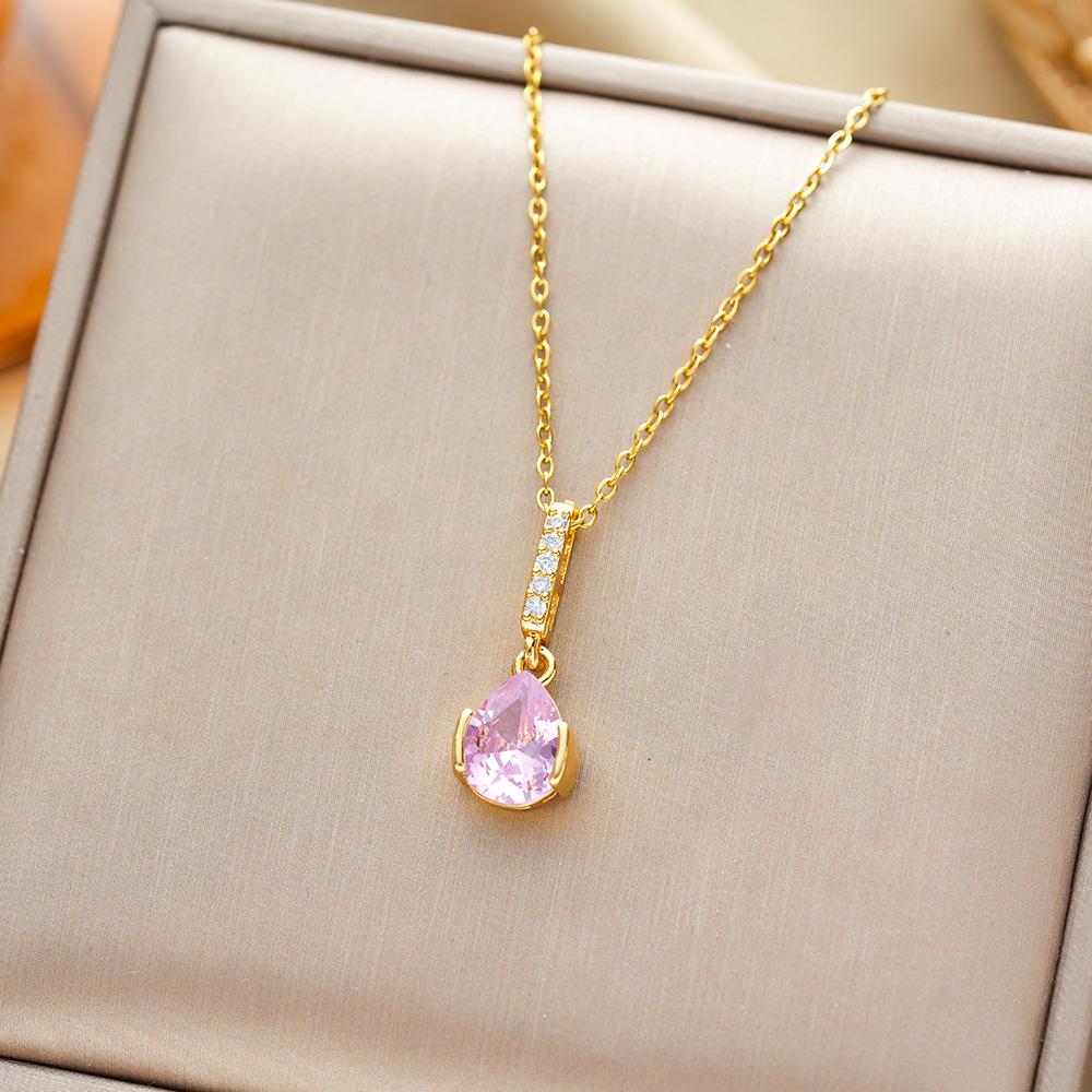 Wind Set Zircon Pendant Titanium Steel Necklace for Women Fade Resistant Simple Collarbone Chain Jewelry