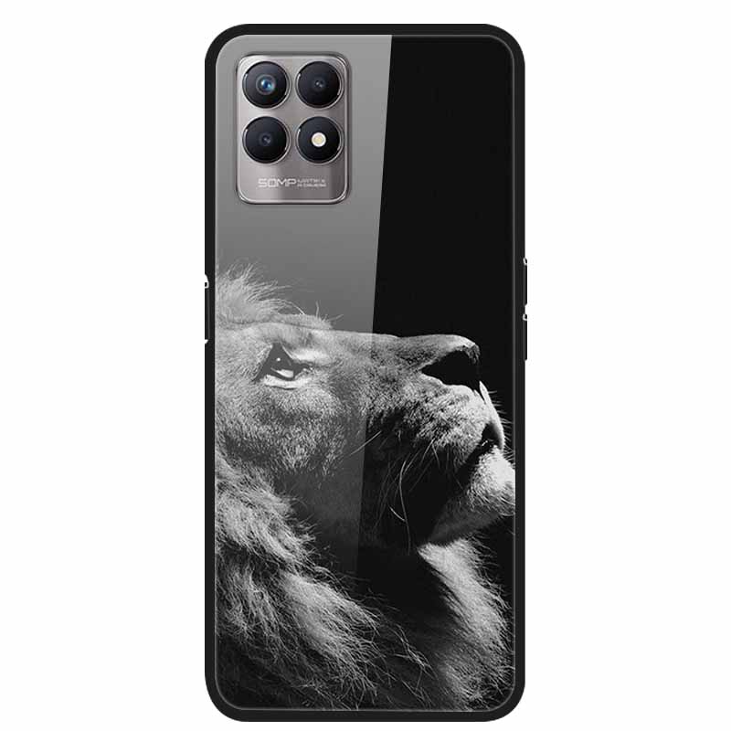 For Realme 8i Case Tempered Glass Hard Clear Phone Case For OPPO Realme 8i RMX3151 Realme 7 Pro Animals Wolf Shockproof Coque