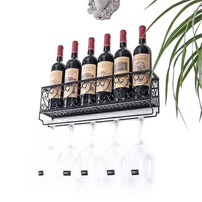 Estante de Vino de Hierro Montado en la Pared Botellero Soporte para Copas de Champán Estantes Accesorio de Bar
