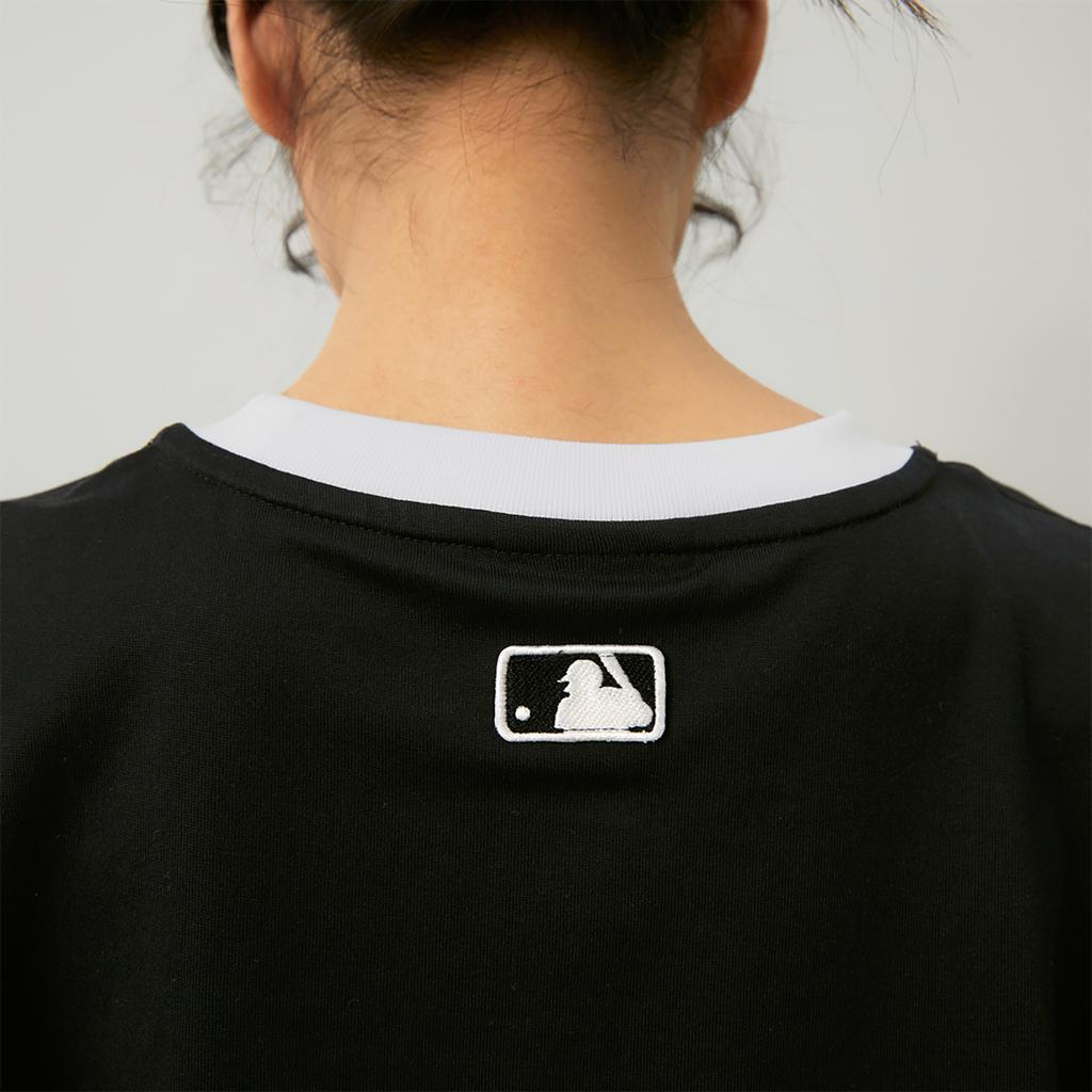 MLB New York Yankees Womens Color Block Letter Print Crew Neck Short Sleeve T-Shirt Women tops Black 3FTSV0343-50BKS