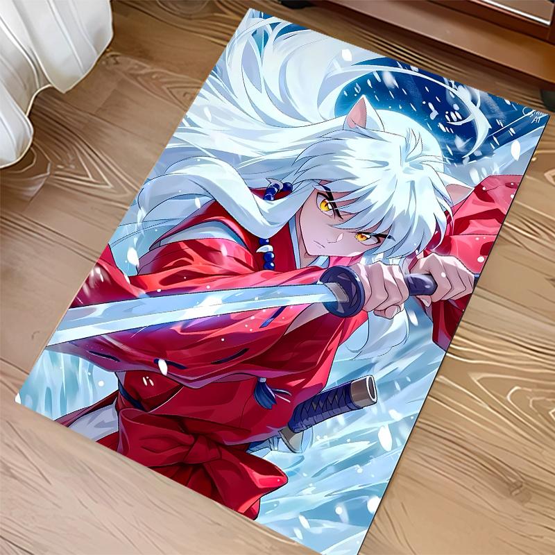 1pc Inuyasha Print Area Rug - Soft,Washable Non-Slip Indoor Mat for Office Chairs,Living Room,Home Office Decorative Rug