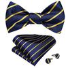 Bowtie Set for Men Blue Striped Self-tied Bowtie with Tassel Brooch Pin Tie Hanky Cufflinks Dibangu