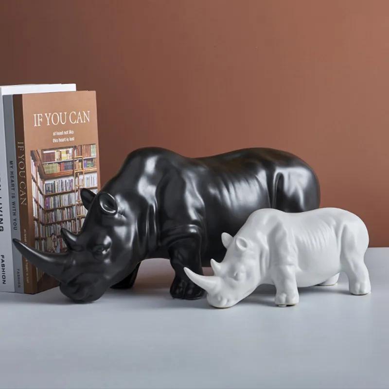 Ceramic Crafts Simulation Animal Sculpture Rhino White Rhino Ceramic Ornaments Animal Figures Home Decoration Accessories