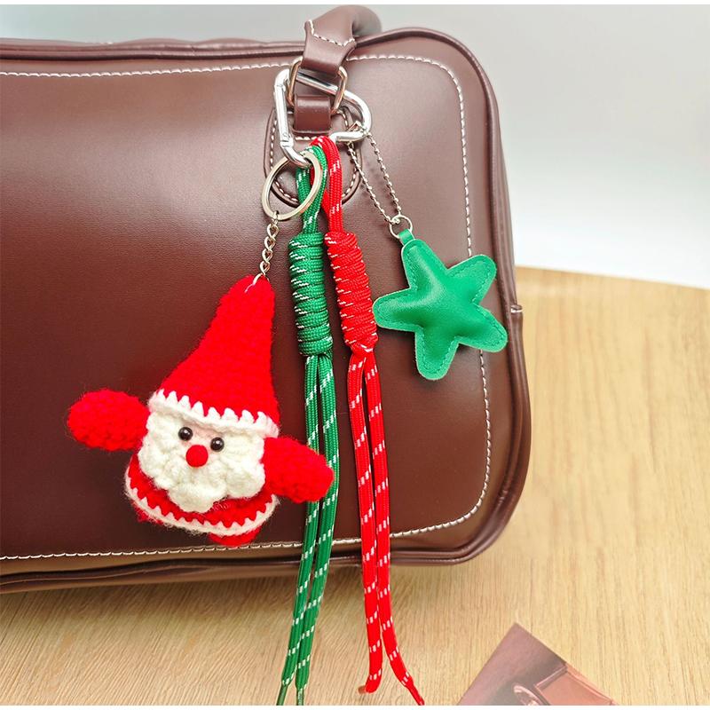 Modischer Weihnachtsbeutel-Anhänger Neuer gestrickter Weihnachtsmann Fünfzackiger Stern Schlüsselanhänger Anhänger Kontrastfarbe Weihnachtsmütze Sockenform Geschenk