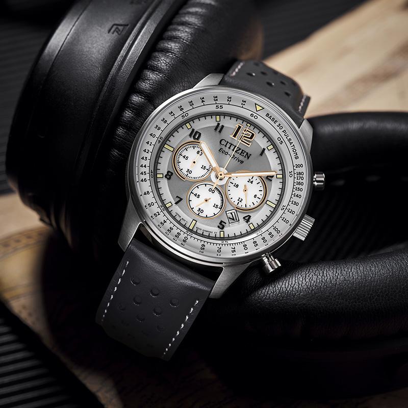 Citizen FF Light Powered Quartz Movement Cow Leather Strap Watch Men's Watches Gray Dial CA4500-24H