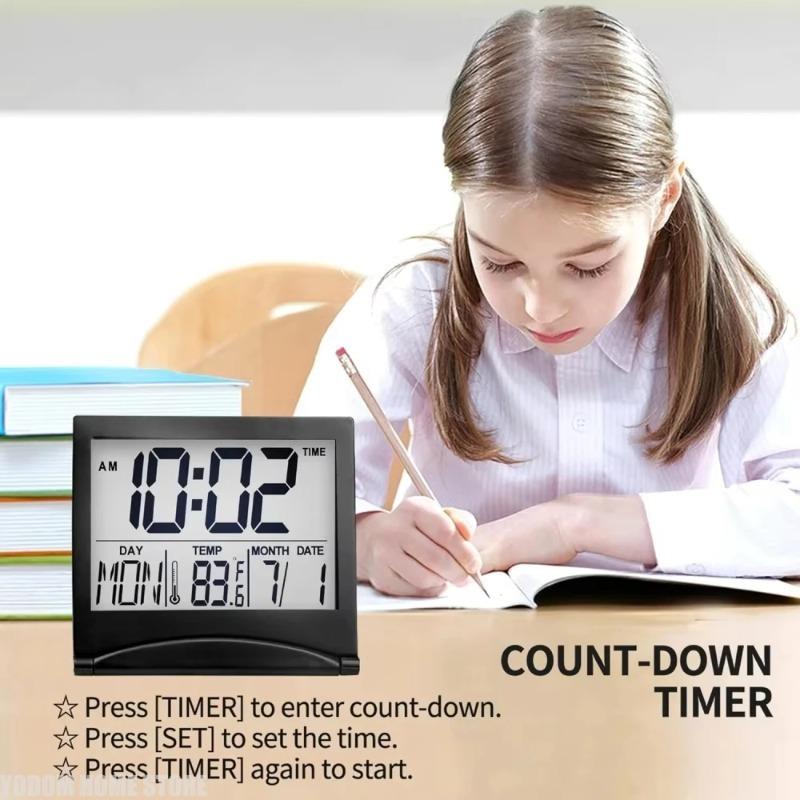 Foldable Backlit Calendar Clock Stylish Snooze Digital Alarm Clock Bedrooms Offices Travel Compact Desk LCD
