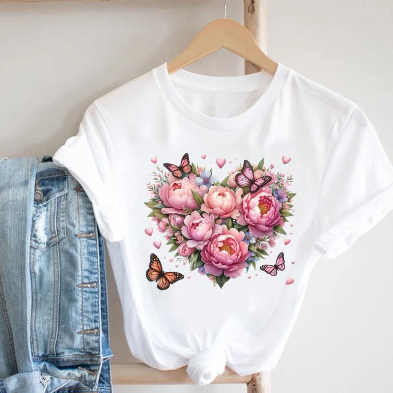 (Asian Size) T Shirt Fashion Women sweet watercolor butterfly trend Clothing Casual Top Short Sleeve Tee Print Lady Female Graphic T-shirts