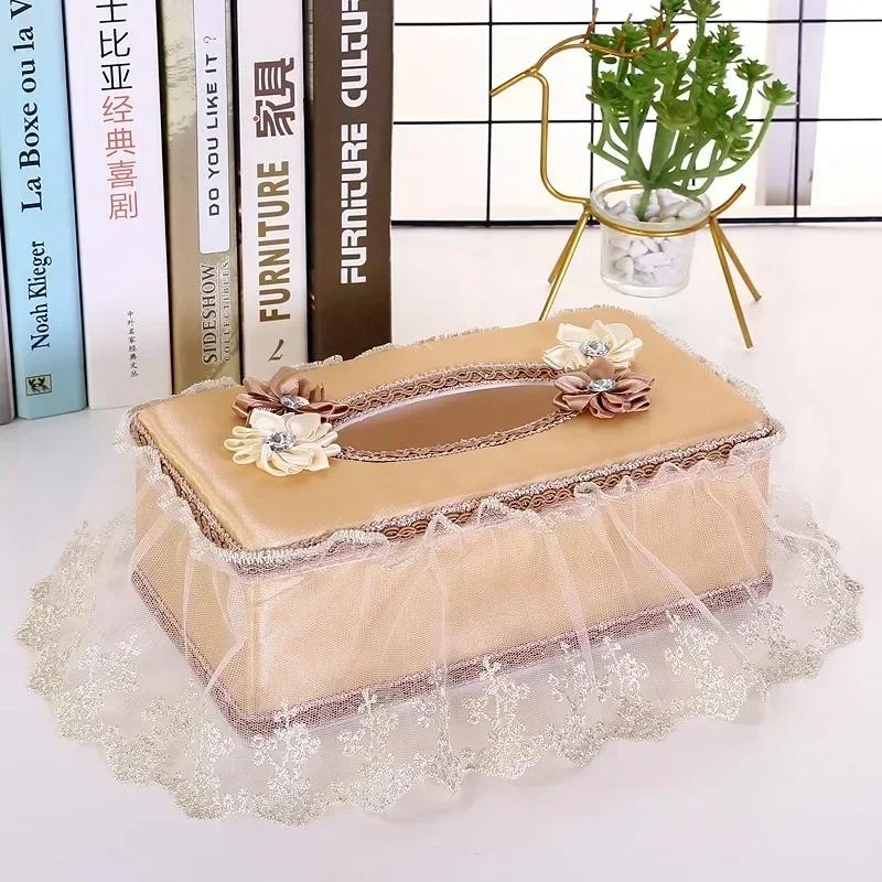 Rectangle Cloth Plastic Tissue Box Home Living Room Dining Table Decorate Lace European Style Originality Tissue Storage Boxes