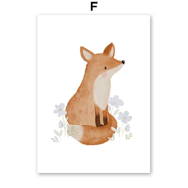 Boho Bear Fox Bird Tree Cabin Mushroom Flower Wall Art Canvas Painting Cartoon Posters And Prints Pictures Baby Kids Room Decor