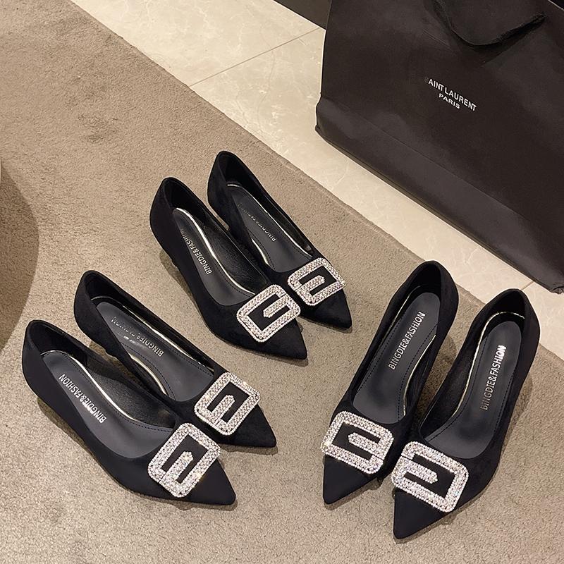 Fashion 2025 New Casual Heels Women Shoes Spring Pumps Slip On Pointed Toe Latest Shallow Mouth Sandals Ladies All-Match Shoes