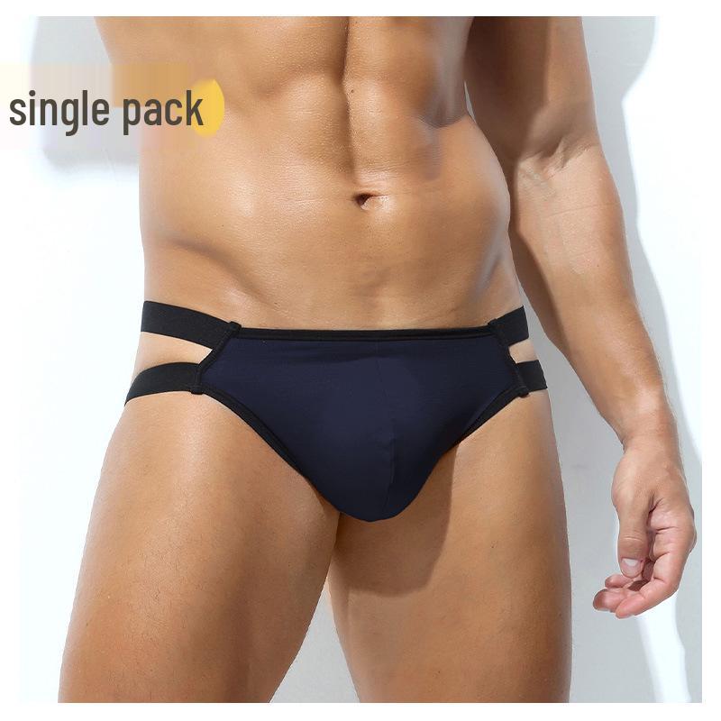 Men's Sexy Double Waistband Low-Rise Cotton Thong with U-Pouch and T-Back Design